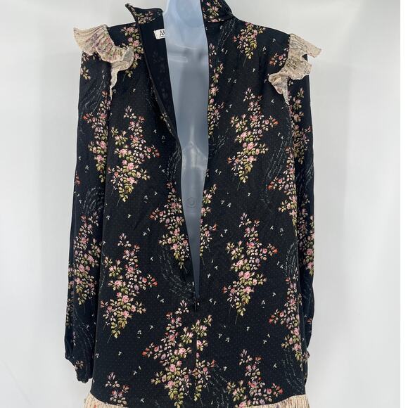 Amur Silk Devin Dress Sz 6 Whimsigoth Floral Romantic Cottage Ruffle Victorian - Picture 8 of 14